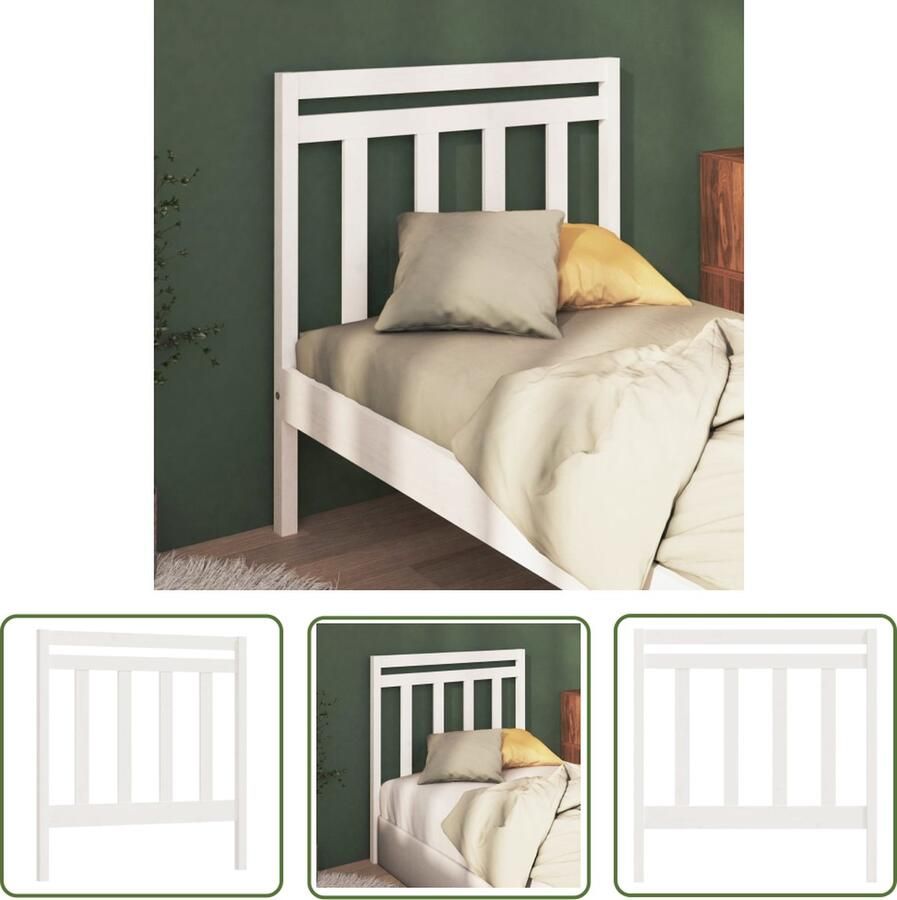 The Living Store Houten hoofdeinde wit 95 x 4 x 100 cm massief grenenhout Houten Hoofdbord Hoofddekens Beddecoratie Slaapkamers Wit Meubilair