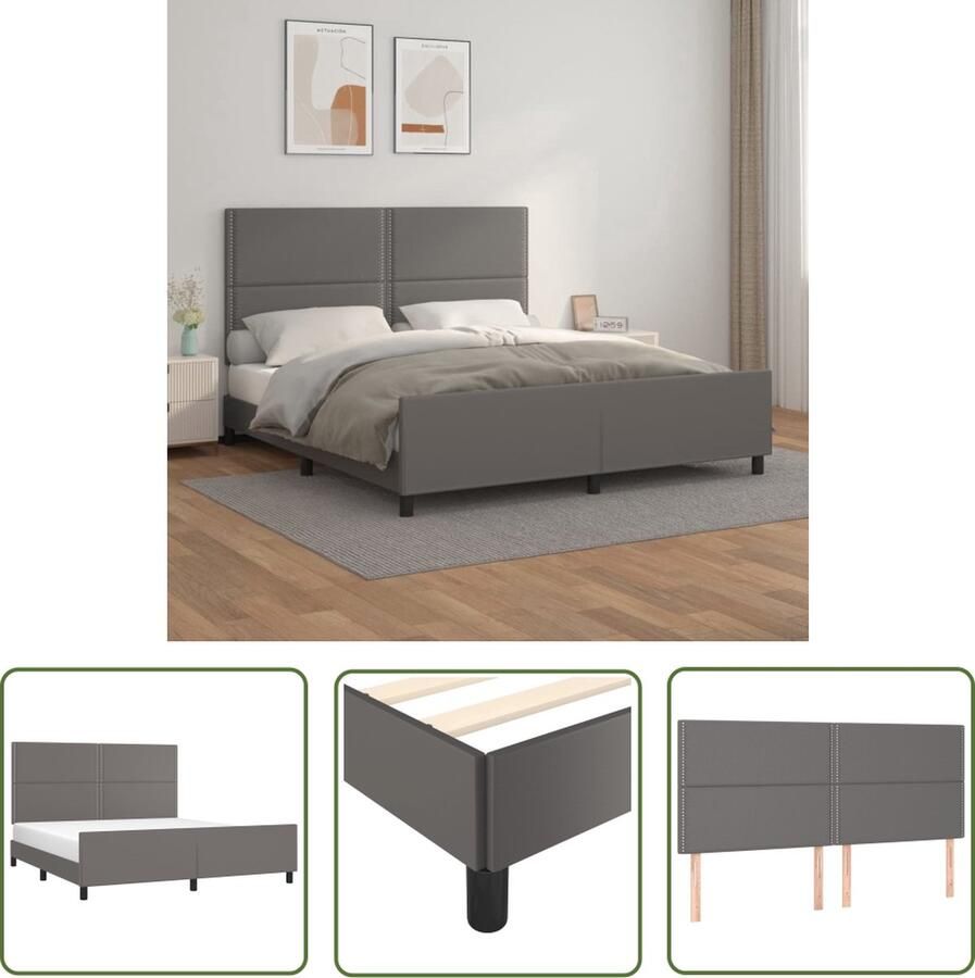 The Living Store Hoofdeinde Gray Kunstleer Bedframe Verstelbare Hoogte Multiplex Lattenbodem 203 x 166 x 118 128 cm Bed Frame Hoofdeinde Kunstleder Bed Tweepersoons Bed Boxspring - Foto 2