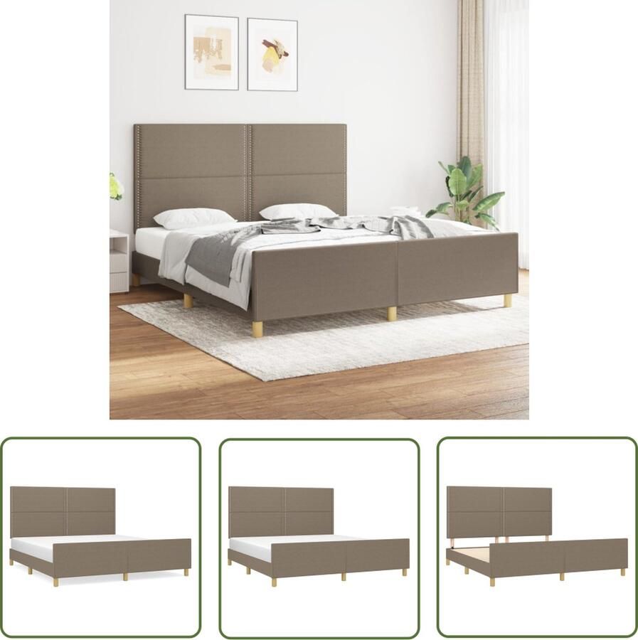 The Living Store Bedframe Hoofdeinde Taupe Stof Verstelbare Hoogte Ondersteunende Poten Multiplex Lattenbodem Comfortabele Ondersteuning 203x186x118 128cm Geschikt voor 180x200cm Matras Incl Montagehandleiding