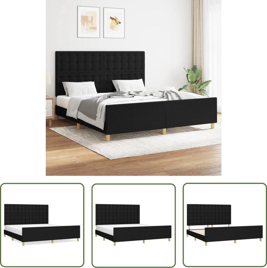 The Living Store Bedframe Hoofdeinde Verstelbare Hoogte Ondersteunende Poten Multiplex Lattenbodem Comfortabele Ondersteuning Zwart 203 x 166 x 118 128 cm Geschikte matras 160 x 200 cm