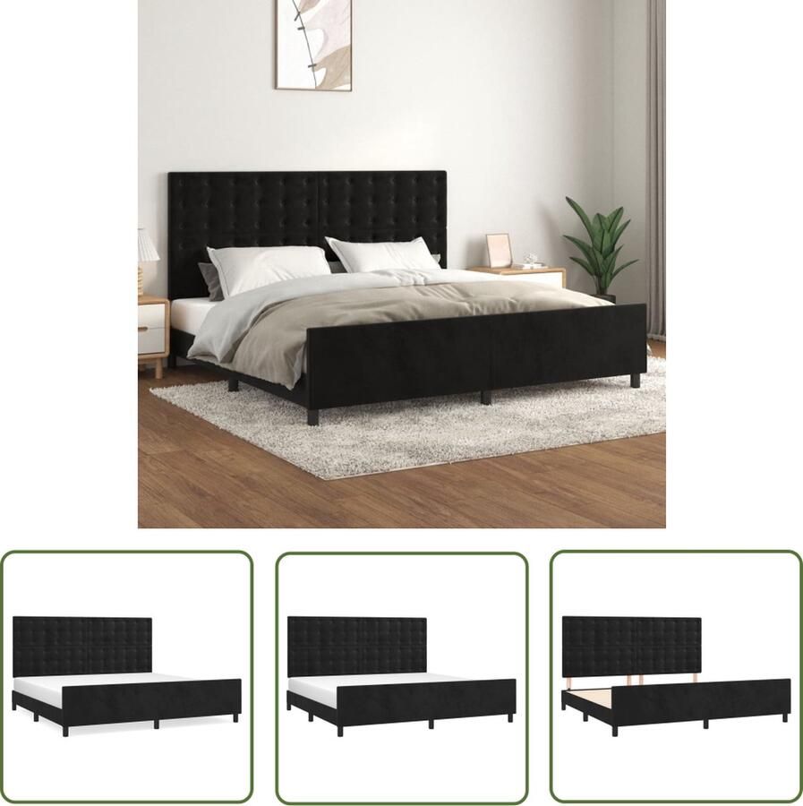 The Living Store Bedframe zonder matras 200x200 cm fluweel zwart Bedframe Hoofdeinde Velvet Bed Tweepersoonsbed Zware Houten Bed