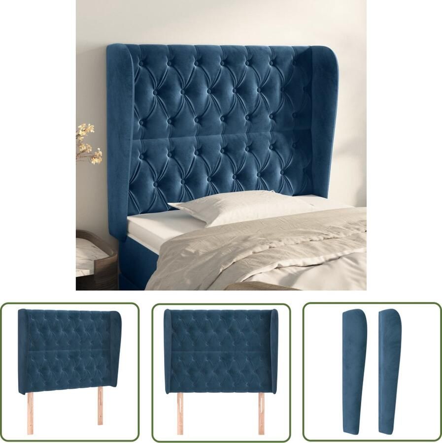 The Living Store Hoofdbord met randen 93x23x118 128 cm fluweel donkerblauw Hoofd Bord Hoofdeinde Beddecoratie Velvet Blauw