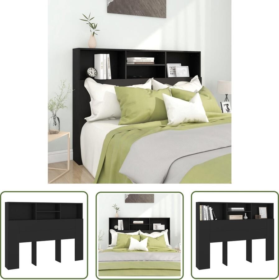 The Living Store Hoofdbordkast 140x19x103 5 cm zwart Hoofd Bordkast Hoofdeinde Wand Headboard Slaapkamer Meubel Houten Hoofdbord