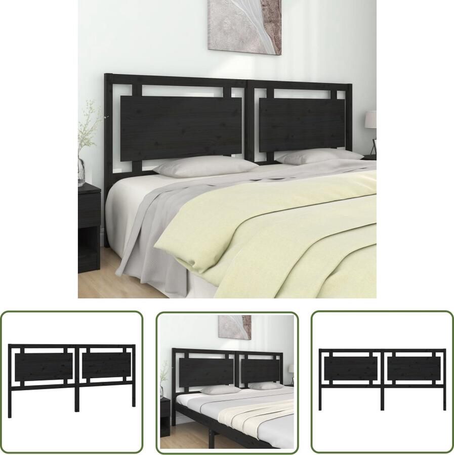 The Living Store Hoofdeinde Grenenhout Zwart 205.5x4x100 cm Rustiek Design Hoofdboard Hoofdeinde Bedding Slaapkamer Decoratie Houten Hoofdbord