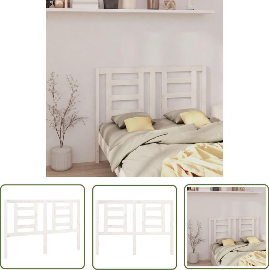 The Living Store Houten Hoofdeinde wit 141 x 4 x 100 cm massief grenenhout Houten Hoofdbord Hoofdeinde Beddecoratie Massief Hout Witte Hoofdbord