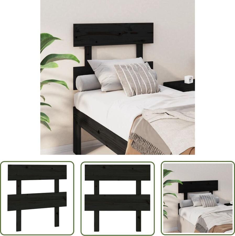 The Living Store Houten Hoofdeinde Zwarte 78.5 x 3 x 81 cm Massief Grenenhout Houten Hoofdbord Hoofdeinde Hoofd Bord Slaapkamers Bedroom Decor