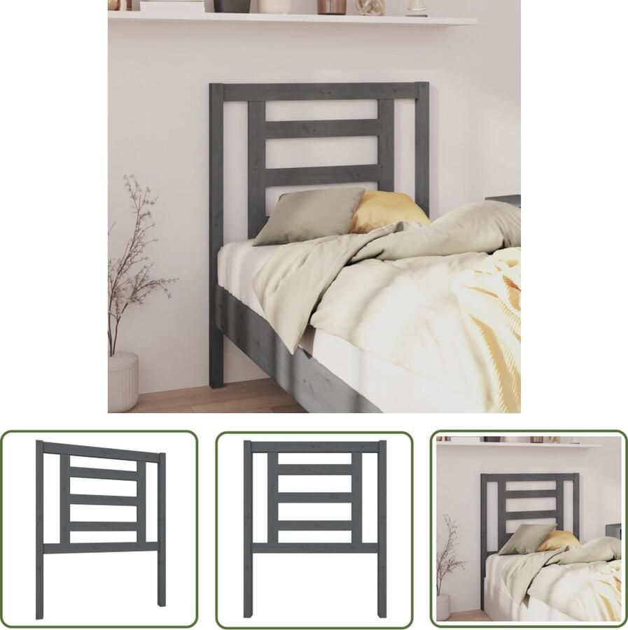 The Living Store Houten Hoofdbord Grijs 81 x 4 x 100 cm Massief Grenenhout Houten Hoofdbord Hoofdeinde Grieze Hoofdbord Massief Grenenhout Bedroom Decor - Foto 3