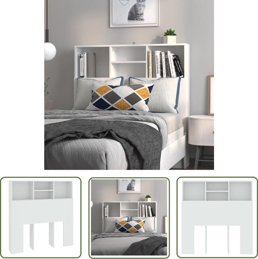 The Living Store Wandhoofdbordkast 100x19x103.5 cm Wit Bewerkt hout Hoofd Bord Hoofdkast Wand Headboard Slaap Kamer Meubels Houten Hoofdbord