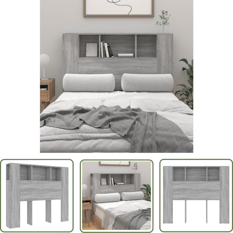 The Living Store Wandhoofdbordkast Modern ontwerp Hoofdbordkast Afmeting- 120 x 18.5 x 104.5 cm Ken- Extra opbergruimte Kleur- Grijs sonoma eiken Hoofd Bordkast Hoofdkast Wand Headboard Slaap Kamer Houten Hoofdbord