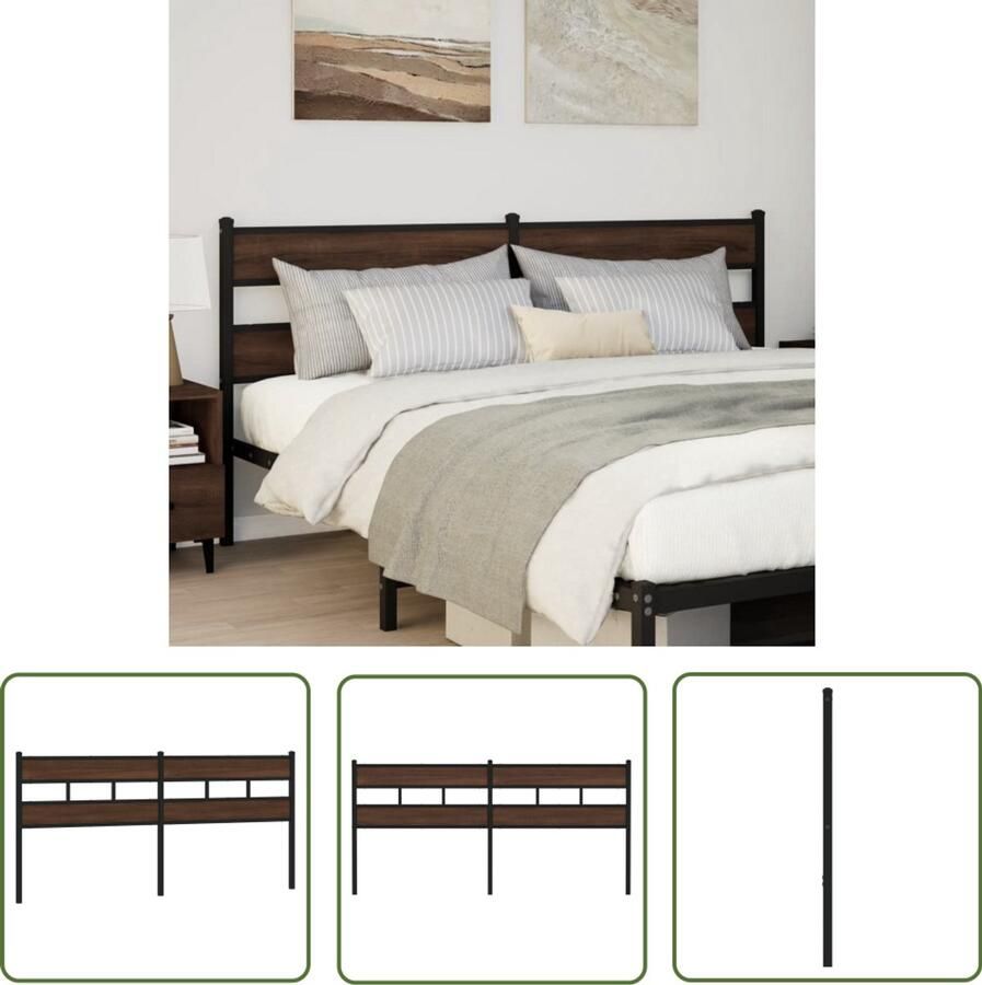 VidaXL Hoofdbord 200 cm bewerkt hout en staal bruin eikenkleurig Hoofd Bord Hoofdkussen Bed Frame Slaap Kamer Decoratie Houten Hoofdbord