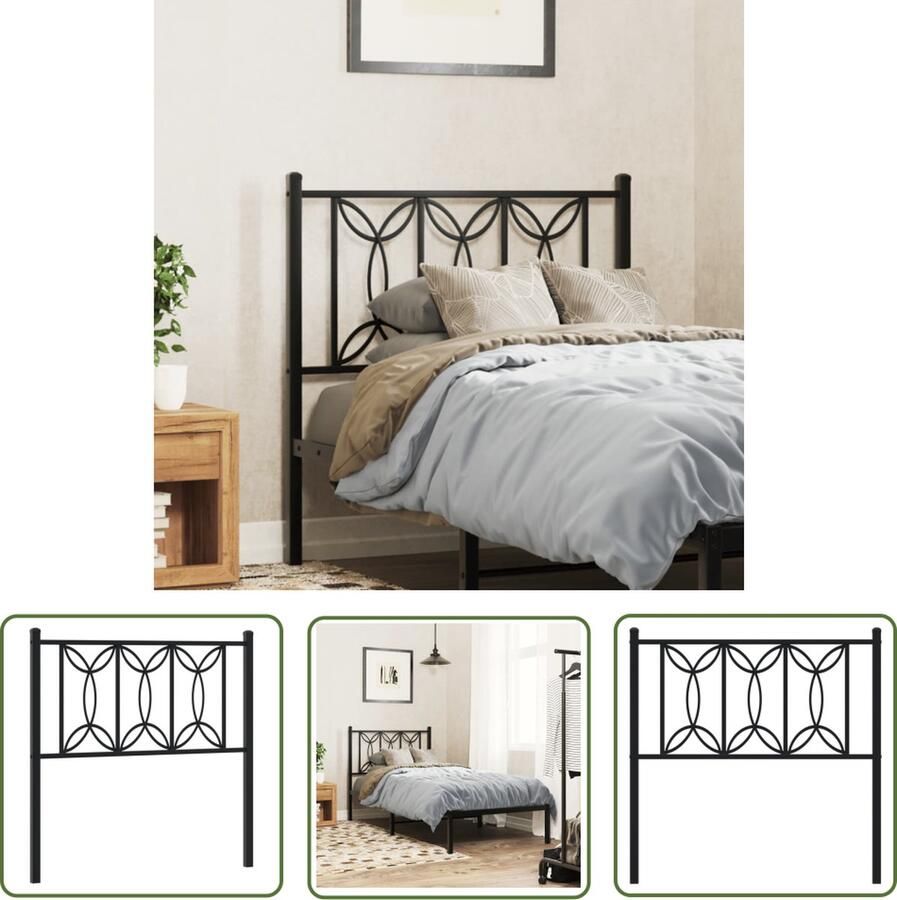 The Living Store Staal Hoofdbord 80 x 3 x 90 cm Zwarte kleur Hoofd Bord Hoofdkussen Slaapcomfort Bed Frame Bedroom Decor