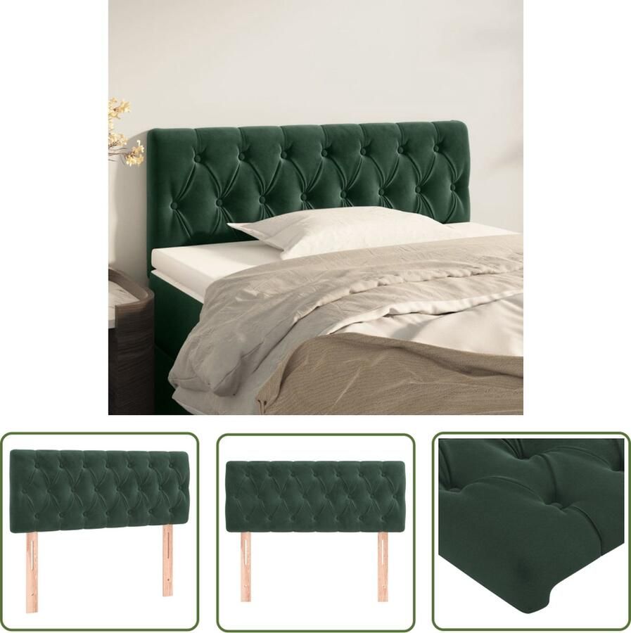 The Living Store Hoofdbord Klassiek ontwerp Fluwelen stof Stevige poten Verstelbare hoogte Comfortabele ondersteuning Donkergroen 90 x 7 x 78 88 cm