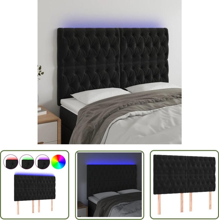 The Living Store Hoofdeinde LED Zwart Stof 144x7x118 128 cm Verstelbare hoogte Comfortabele ondersteuning Snijdbare LED-strip IP65 Hoofd Bord Led Hoofdbord Zwart Velvet Hoofdbord Comfortabel Hoofdbord