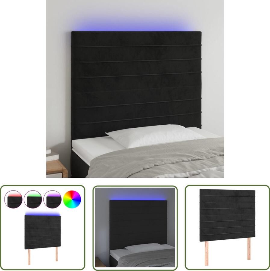The Living Store Hoofdeinde Zacht Fluweel 80x5x118 128cm Verstelbare Hoogte Comfortabele Ondersteuning Snijdbare LED-strip Hoofd Bord Hoofdkussen Led Lamp Velvet Zwarte Kamerdecoratie