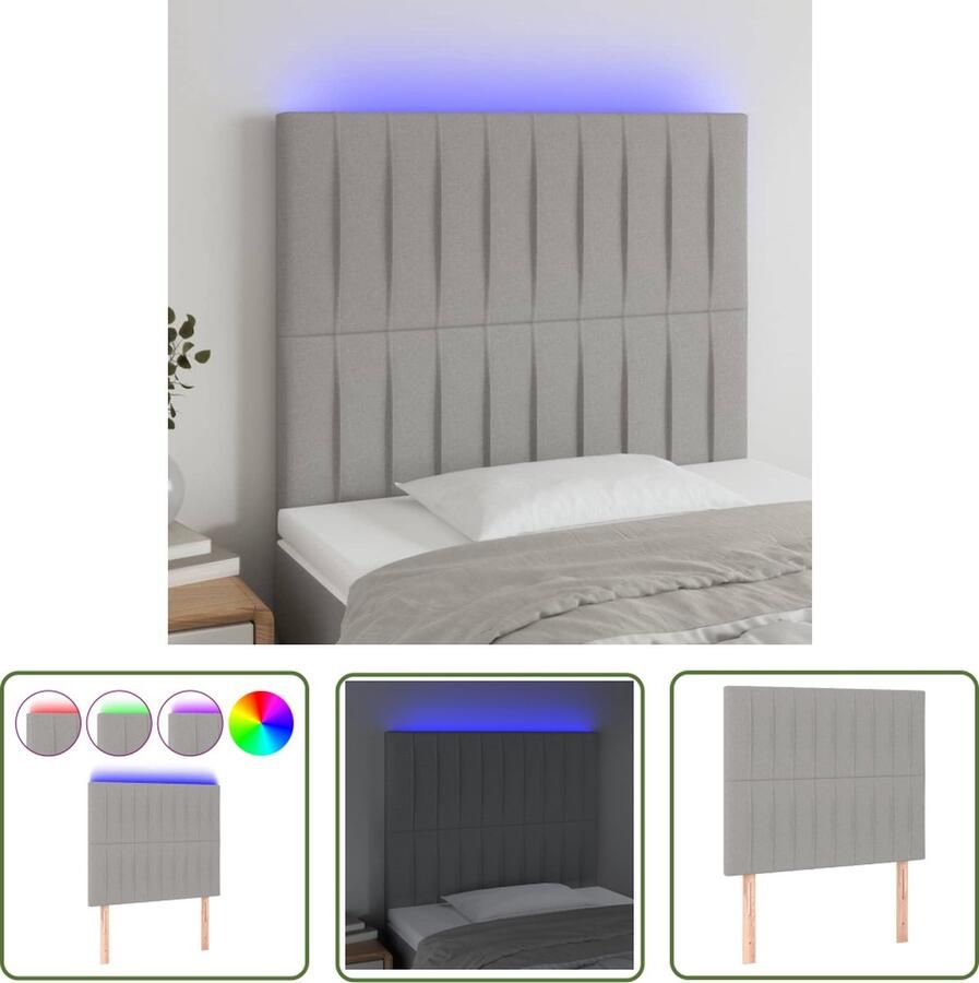 The Living Store Hoofdeind ledstrip lichtgrijs 80x5x118 cm verstelbare hoogte Hoofd Bord Hoofdkussen Led Lamp Slaap Kamer Decoratie Bed Frame