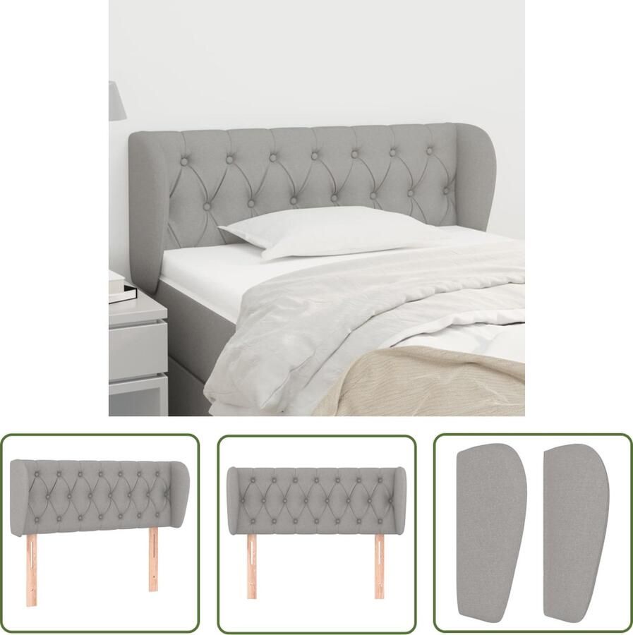 The Living Store Hoofdbord met randen 103x23x78 88 cm stof lichtgrijs Hoofd Bord Hoofdkussen Beddecoratie Slaapkamerstijl Comfortabel Bed