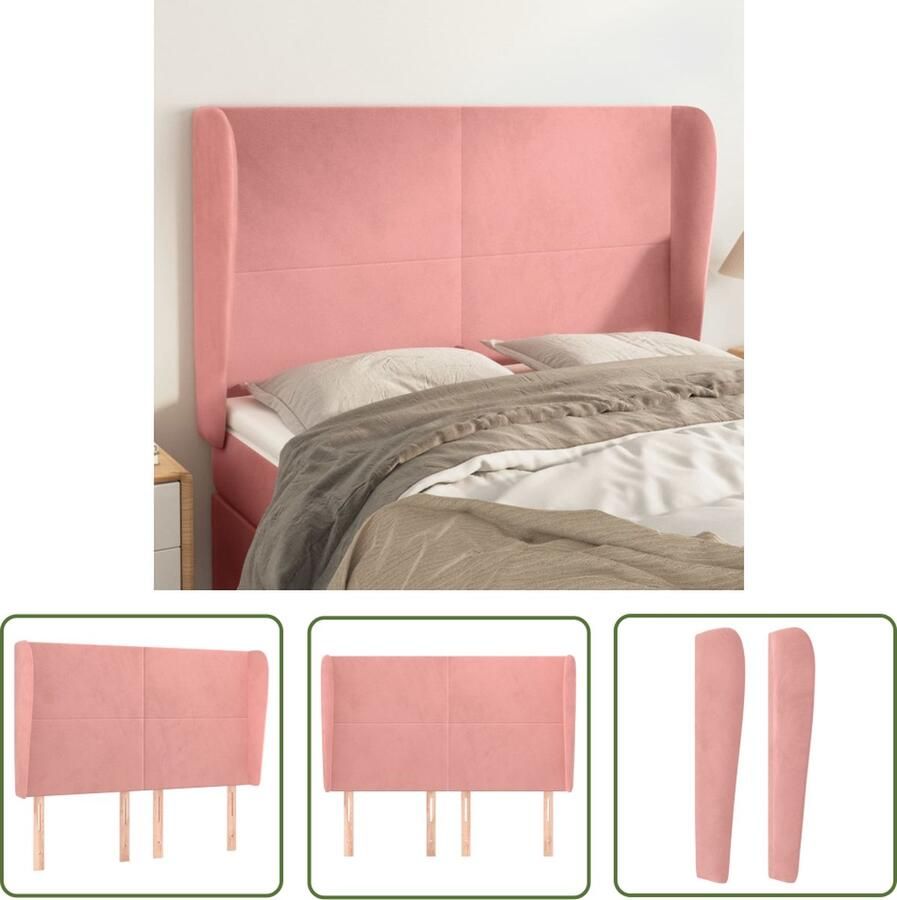 The Living Store Hoofdbord Tweekleurig Fluweel Verstelbare Hoogte Comfortabele Ondersteuning Roze 147 x 23 x 118 128 cm Hoofd Bord Hoofdkussen Tweelingbed Velvet Roze