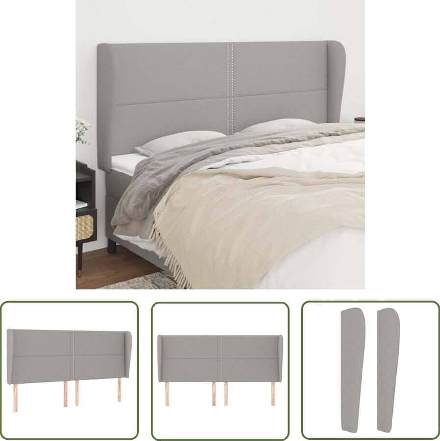 The Living Store hoofdbord 163 x 23 x 118 128 cm lichtgrijs stof houten poten Hoofd Bord Hoofdkussen Beddecoratie Slaapkamers Comfortabel Bed