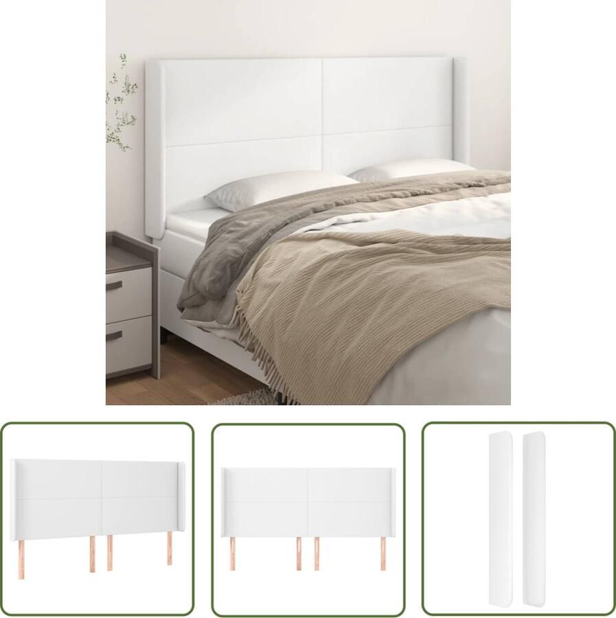 The Living Store Hoofdbord met randen 183x16x118 128 cm kunstleer wit Hoofd Bord Hoofdkussen Beddecoratie Slaapkamers Modern Meubilair