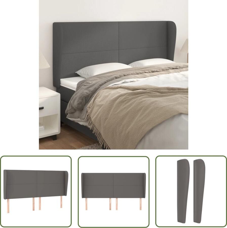 The Living Store Hoofdbord met randen 183x23x118 128 cm kunstleer grijs Hoofd Bord Hoofdkussen Beddecoratie Slaapkamer Meubilair Kunstleder