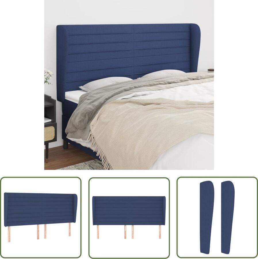 The Living Store Hoofdbord met randen 183x23x118 128 cm stof blauw Hoofd Bord Hoofdkussen Beddecoratie Slaapkamers Blauwdruk