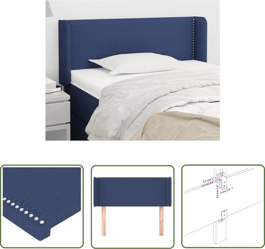 The Living Store Hoofdbord met randen 83x16x78 88 cm stof blauw Hoofd Bord Hoofdkussen Beddecoratie Slaapkamers Blauwdruk - Foto 2