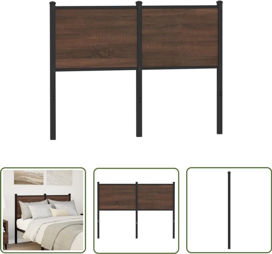 The Living Store Hoofdbord 120 cm bewerkt hout en staal bruin eikenkleurig Hoofdbord Hoofdkussen Bedroom Decoratie Houten Hoofdbord Metaal Hoofdbord