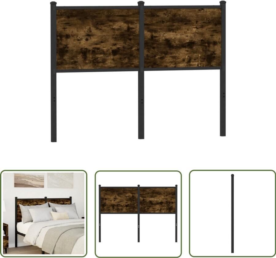 The Living Store Hoofdbord 120 cm bewerkt hout en staal gerookt eikenkleurig Hoofdbord Hoofdkussen Beddecoratie Slaapkamermeubilair Bruine Kamer