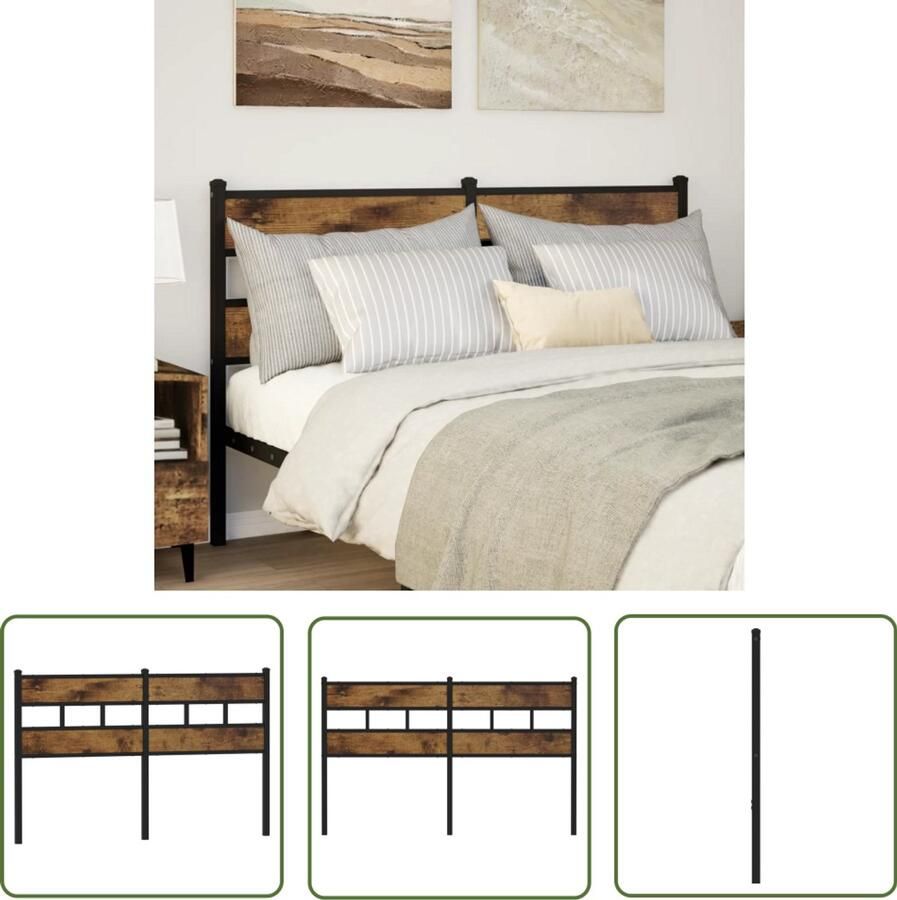 VidaXL Hoofdbord 160 cm ijzer en bewerkt hout gerookt eikenkleurig Hoofdbord Hoofdkussen Beddecoratie Slaapkamerstijl Houten Hoofdbord