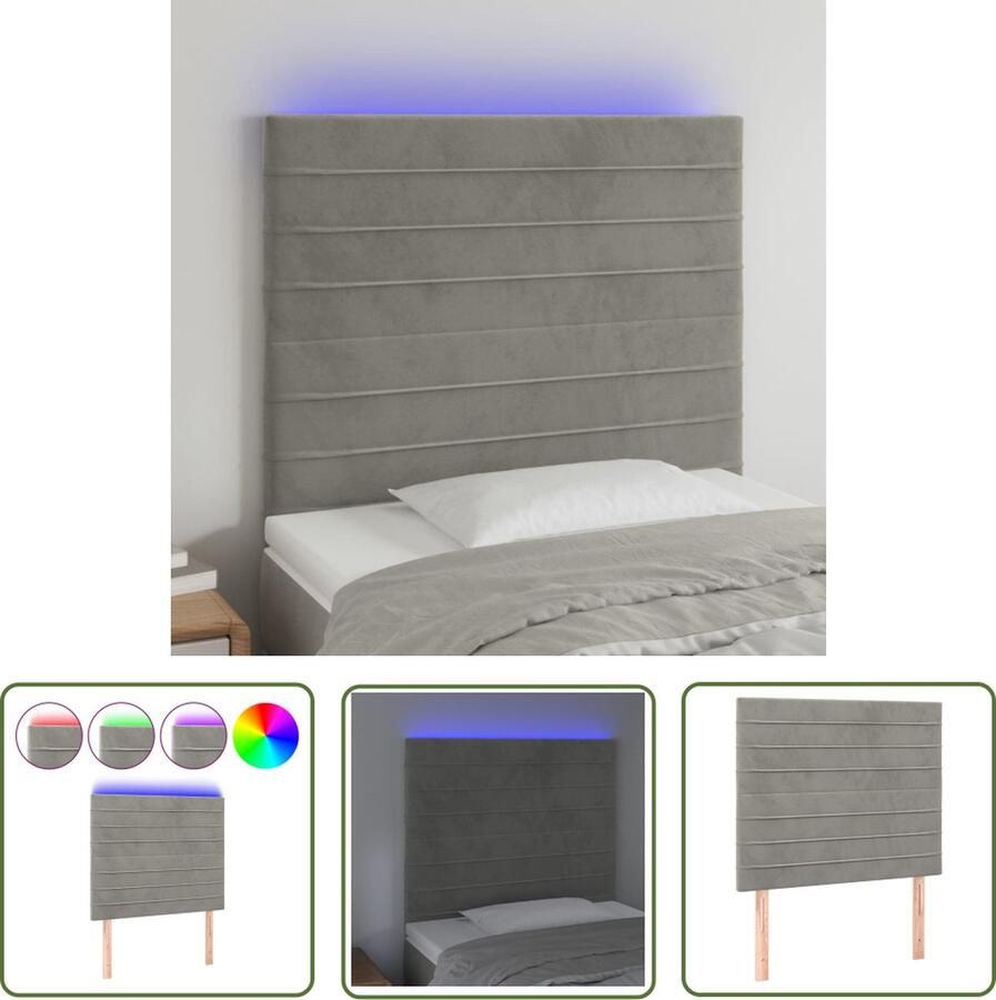 The Living Store Hoofdbord LED 90x5x118 128 cm fluweel lichtgrijs Hoofd Bord Led Hoofdkussen Led Bedsteedel Velvet Hoofdbord Adjustable Headboard