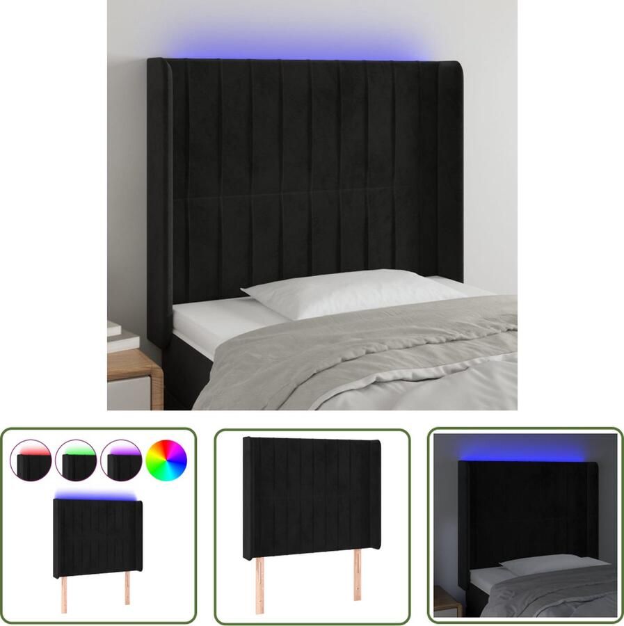 The Living Store Hoofdbord LED 103x16x118 128 cm fluweel zwart LED Hoofdbord Hoofdkussen Velvet Hoofdbord Zwarte Hoofdbord Beddecoratie