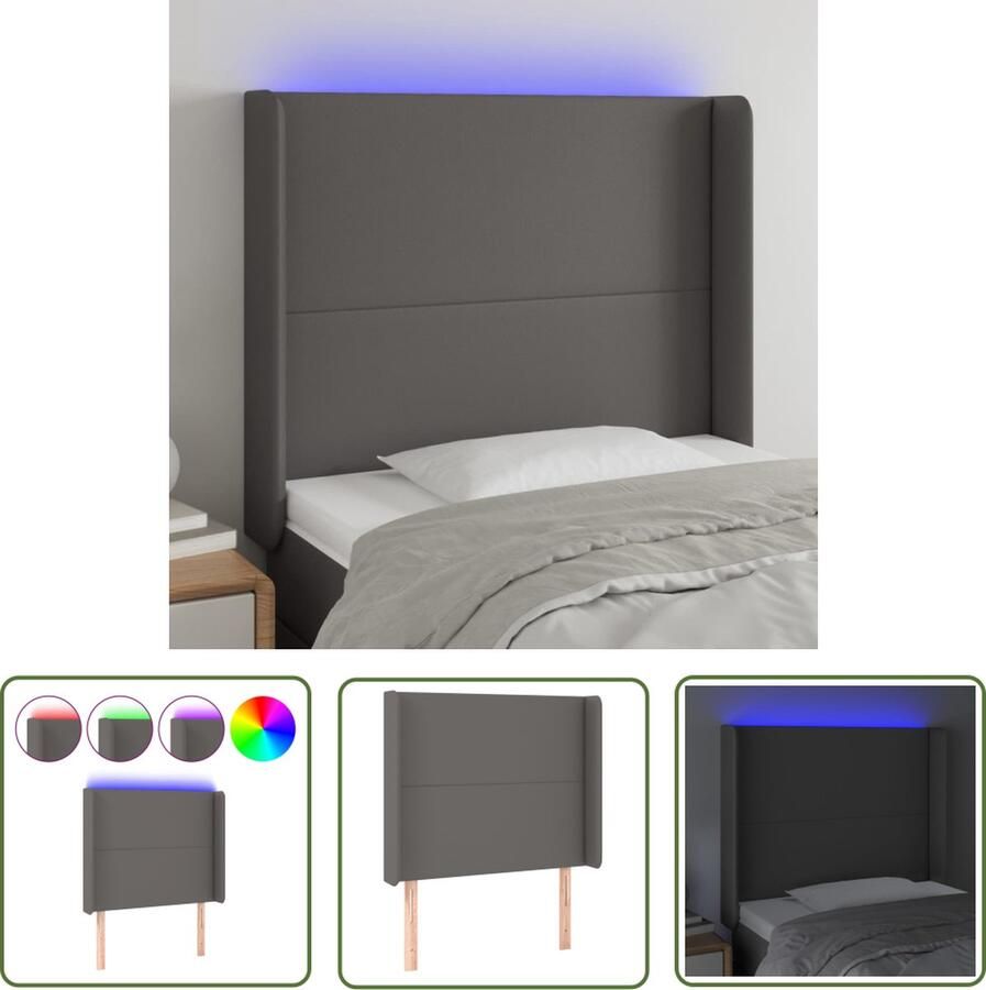 The Living Store LED-hoofdbord Hoofdeinde Kunstleer Grijs 103x16x118 cm LED-strip 55 cm LED Hoofdbord Hoofdkussen Led Lamp Slaap Kamer Decoratie Beddecoratie