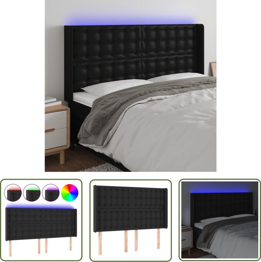 The Living Store LED-hoofdbord Classic Hoofdeinde 147x16x118 128 cm Kunstleer LED-strip met schaarsymbool Zwart LED Hoofdbord Hoofdkussen Led Lamp Slaapkamersdecoratie Zwarte Hoofdbord