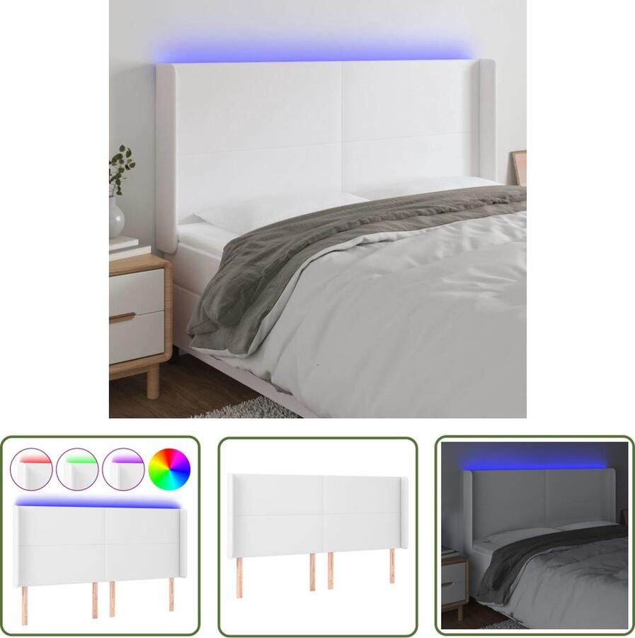 The Living Store LED-hoofdbord Classic Wit Kunstleer 183x16x118 128 cm Verstelbaar LED Hoofdbord Hoofdkussen Led Lamp Slaapkamers Decoratie Bedroom Furniture