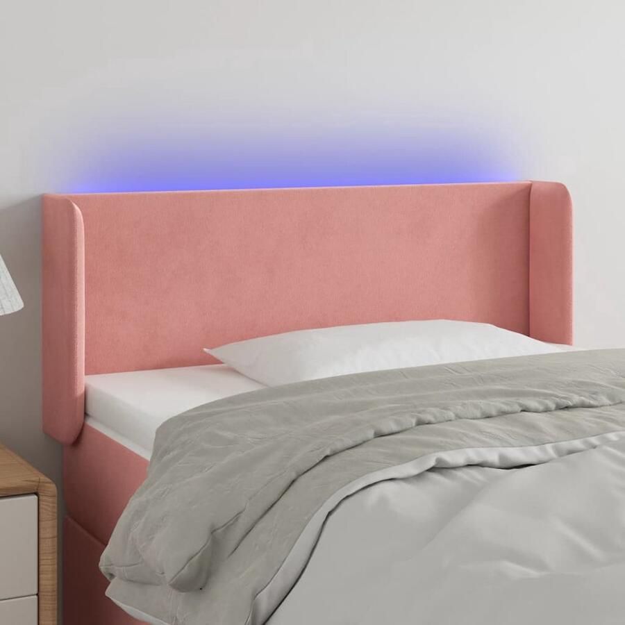 The Living Store LED-hoofdbord Roze Stof 93x16x78 88cm LED-strip 55cm Verstelbare Hoogte LED Hoofdbord Hoofdkussen Led Lamp Rozerood Meubilair Velvet Hoofdbord