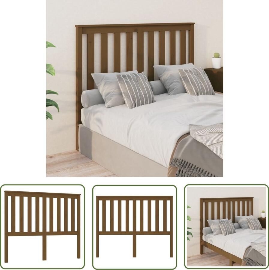 The Living Store Hoofdbord 146x6x101 cm massief grenenhout honingbruin Hoofd Bord Hoofsteun Houten Hoofdbord Grenenhout Bruine Meubels