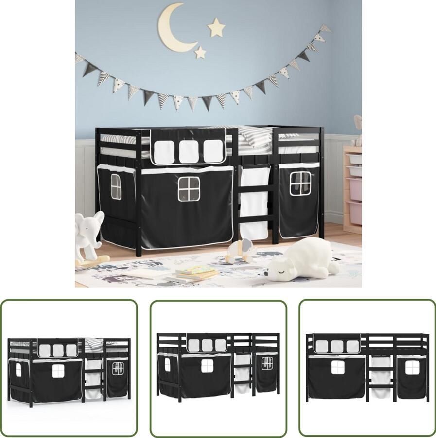 VidaXL Hoog Slaper Kinderhogeslaper Kinderhoogslaper met gordijnen 80x200 cm massief grenenhout Kids Bed Grenenhout Bed Houten Bed
