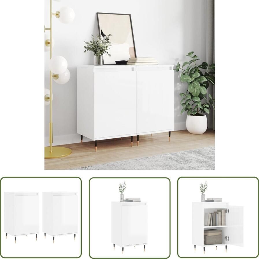 The Living Store Dressoirs 2 st 40x35x70 cm bewerkt hout hoogglans wit Dressoir Commode Vintage Dressoir Houten Dressoir Modern Dressoir