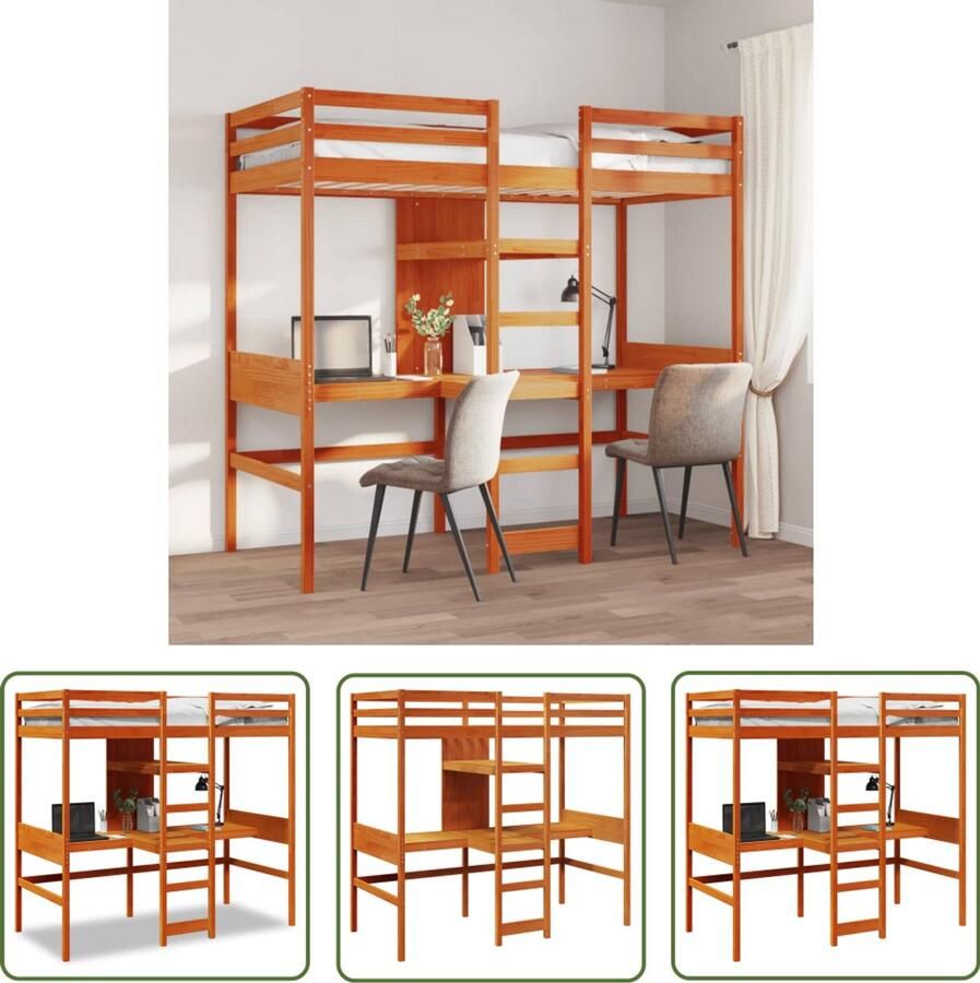 VidaXL Hoogslaper zonder matras massief grenenhout wasbruin 90x190 cm Hoogslaper Hoogslaapbed Kinderkamer Tweepersoonsslaapbank Stapelbed