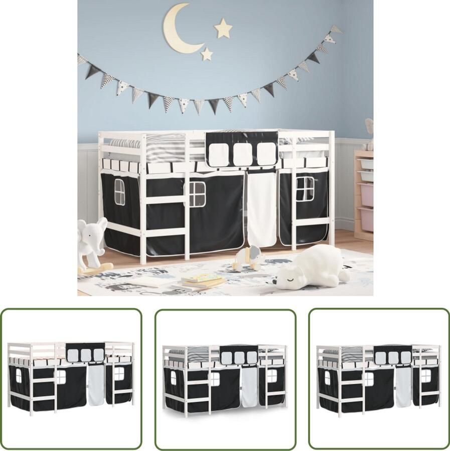VidaXL Kinderhoogslaper met gordijnen 80x200 cm massief grenenhout Kinderhoogslaper Hoogslaper Grenenhout Bed Kids Bed Kindermeubilair