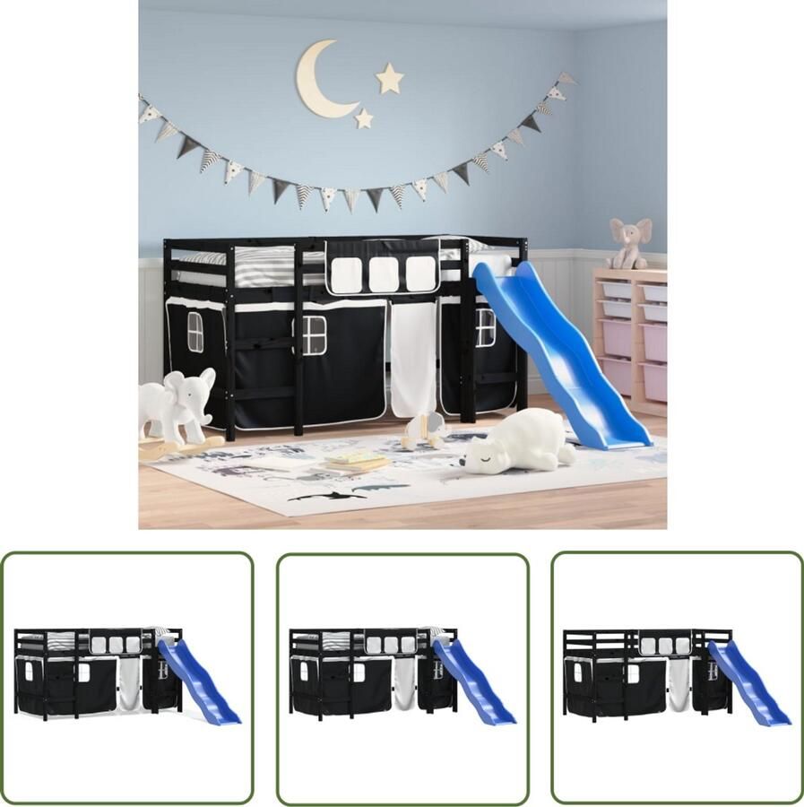 VidaXL Kinderhoogslaper met gordijnen 80x200 cm massief grenenhout Kinderhoogslaper Hoogslaper Grenenhout Kidsbed Jeugdbed