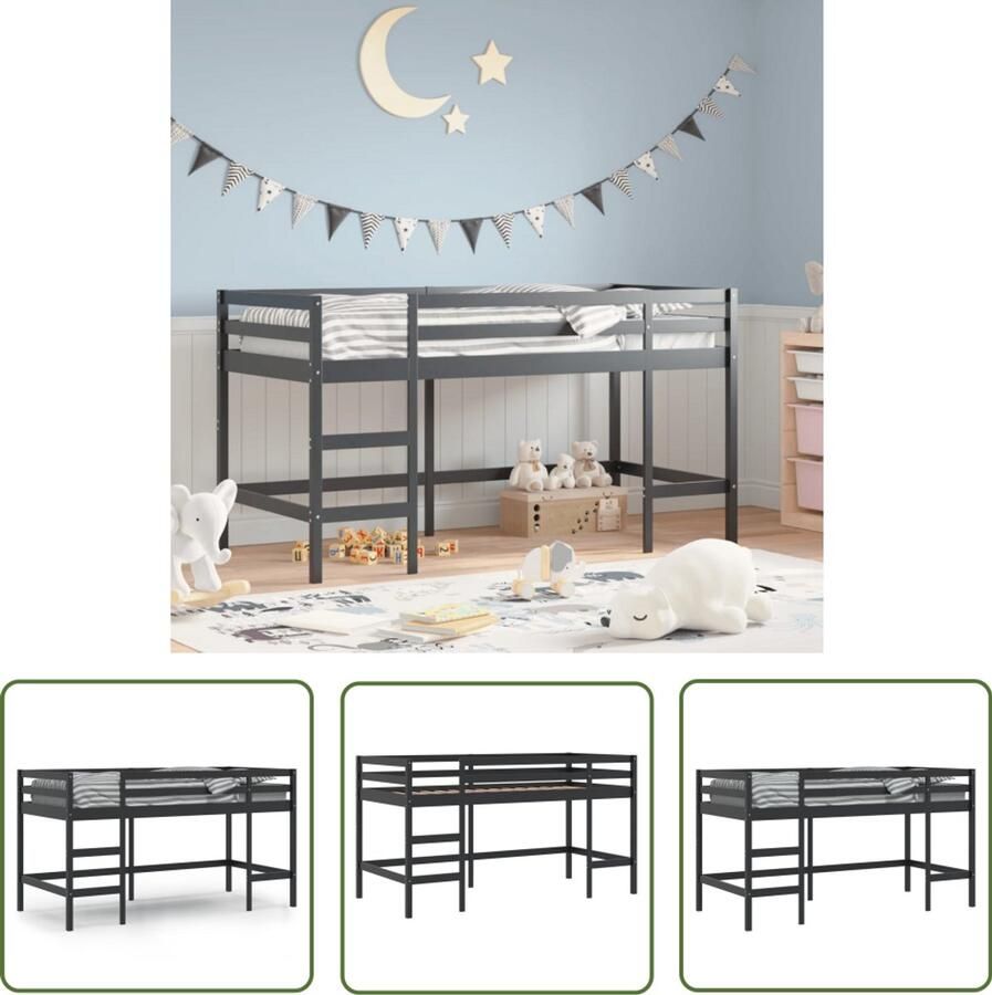 VidaXL Kinderhoogslaper met ladder 90x190 cm massief grenenhout zwart Kinderhoogslaper Hoogslaper Kidsbed Kindermeubilair Grenenhout Bed
