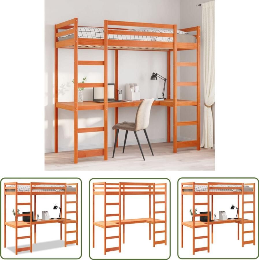 VidaXL Hoogslaper zonder matras massief grenenhout wasbruin 80x200 cm Hoogslaper Hoogsteun Kinderkamer Tweepersoonsslaapbank Stapelbed