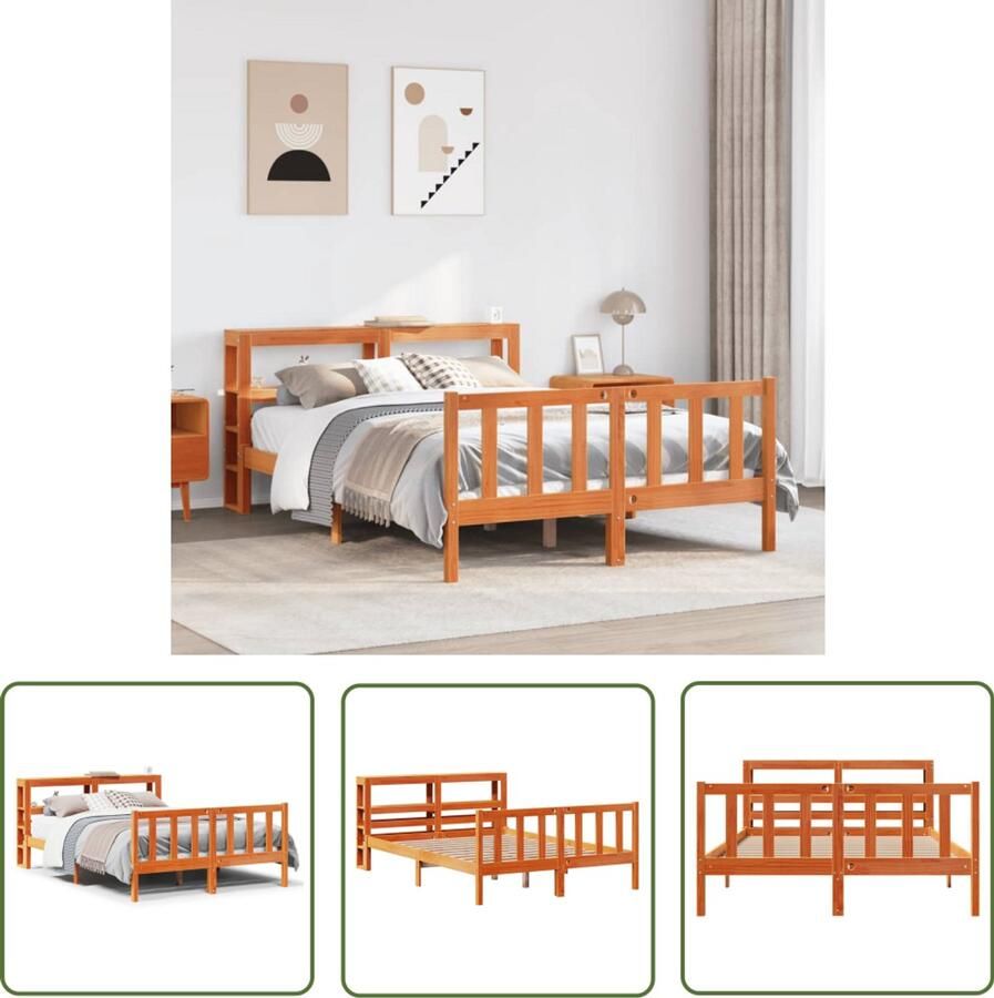 VidaXL Bedframe met hoofdbord grenenhout wasbruin 140x200 cm Bedframe Hout Bed Grenenhout Bed Met Hoofdbord Boxspring