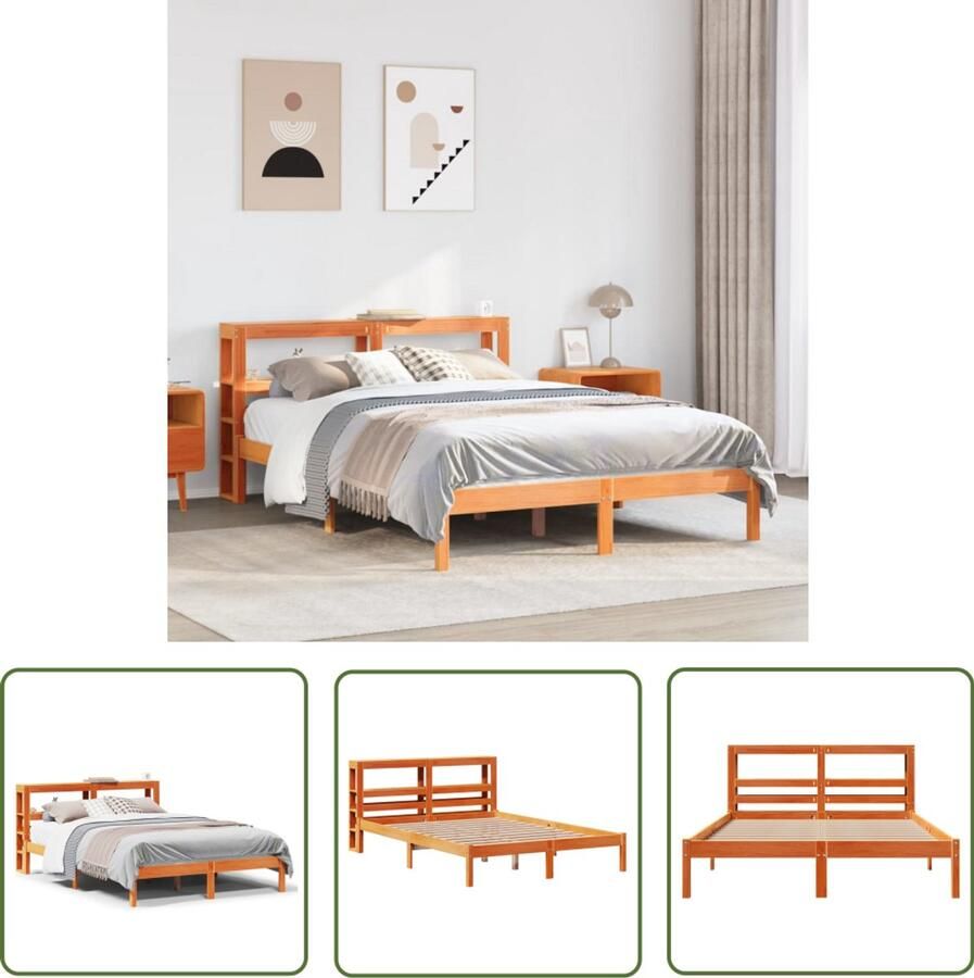 VidaXL Bedframe met hoofdbord massief grenenhout wasbruin 120x190 cm Bedframe Hout Bed Grenenhout Bed Kingsize Bed Tweepersoonsbed