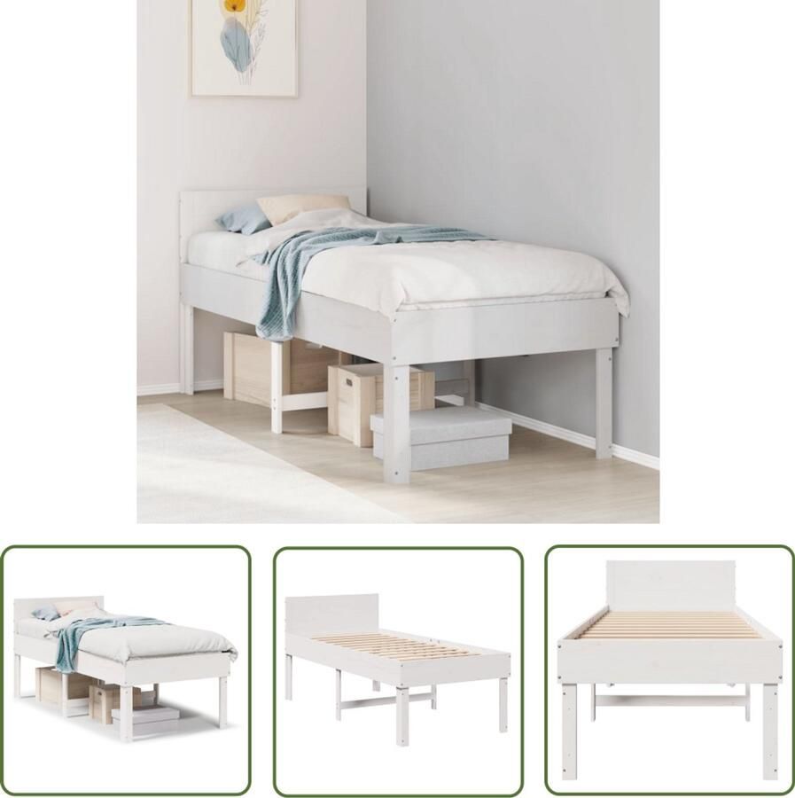 VidaXL Bedframe zonder matras massief grenenhout wit 80x200 cm Bedframe Hout Bed Grenenhouten Bed Wit Bed Tweepersoons Bed