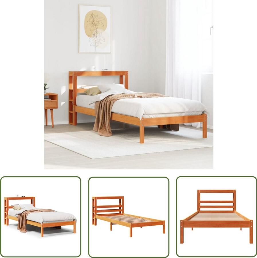VidaXL Bedframe met hoofdbord massief grenenhout wasbruin 75x190 cm Bedframe Hout Grenen Massief Bed