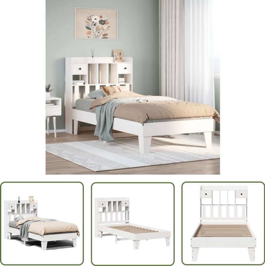 VidaXL Bedframe zonder matras massief grenenhout wit 75x190 cm Bedframe Hout Grenen Wit Bedbank