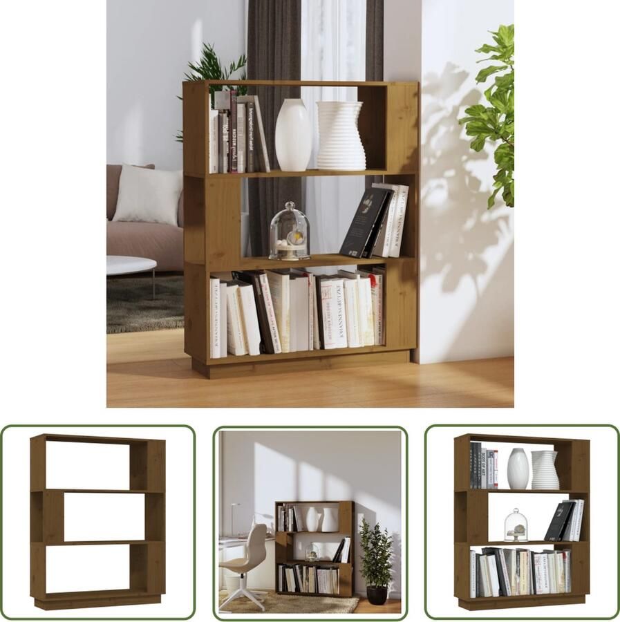 The Living Store Boekenkast kamerscherm 80x25x101 cm massief hout honingbruin Boekenkast Hout Boekenkast Grenoble Boekenkast Kamer Scheidingswand Vintage Boekenkast - Foto 2