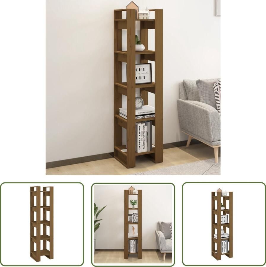 The Living Store Boekenkast kamerscherm 41x35x160 cm grenenhout honingbruin Boekenkast Hout Grenenhout Bibliotheek Kamerdecoratie - Foto 2